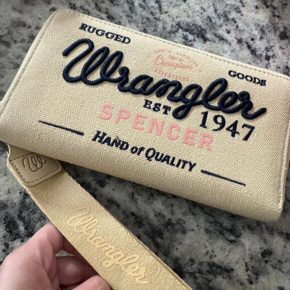 Women Tan Canvas Classic Retro Wallet Purse Bifold Credit Card Letter Print